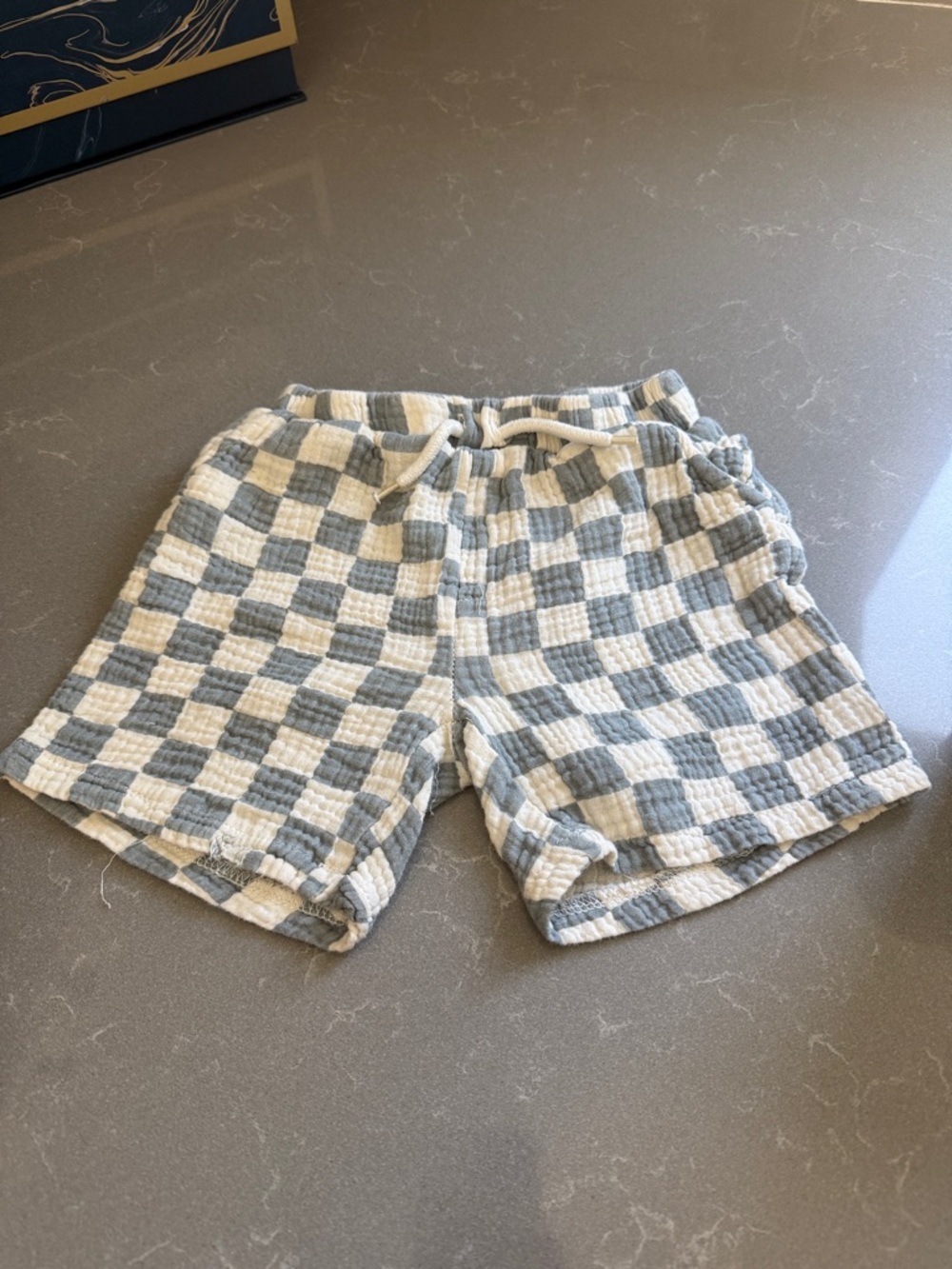 Kids Checkered Drawstring Shorts - Gray & White